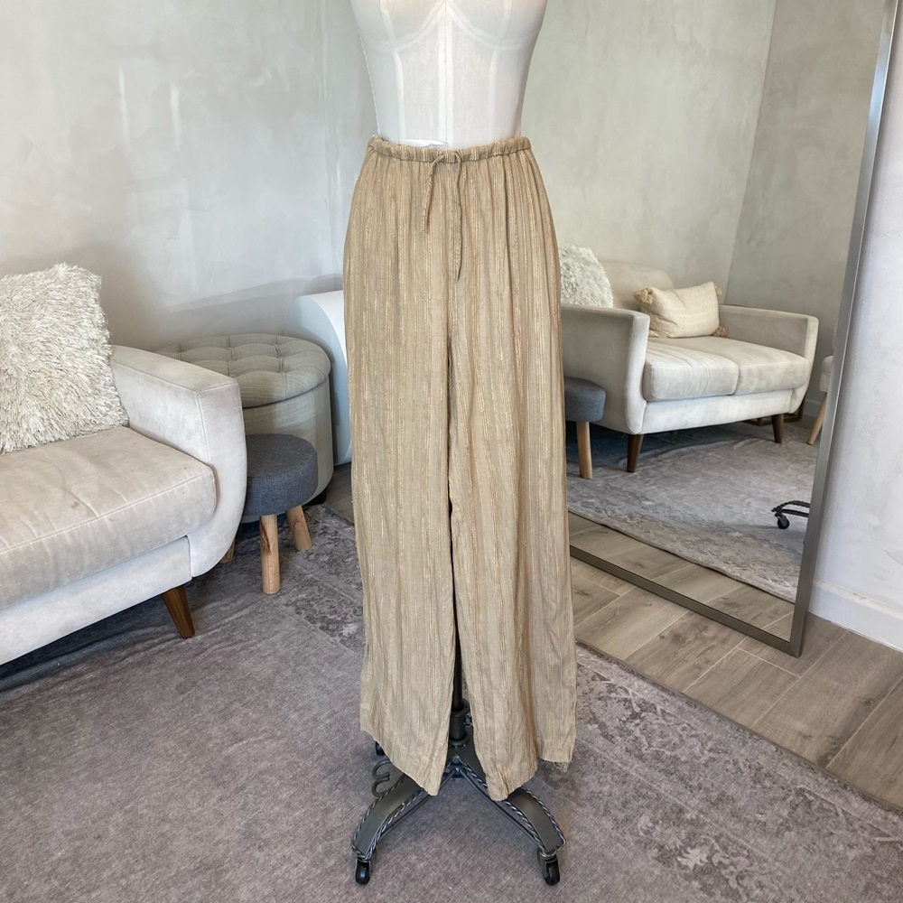 EMANUEL UNGARO LIBERTE TAN BROWN BEIGE LINEN COTTON PANTS